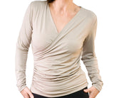 Bamboo Drape Wrap Top with Long Sleeves