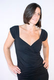 Wrap Front Top with Ruched Shoulder Detail